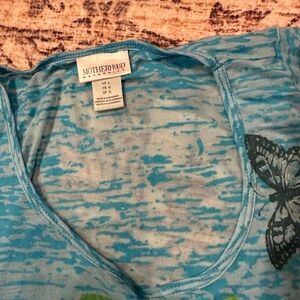 Motherhood Maternity Teal-Blue Burnout Scoop Neck Top with Butterfly Accent